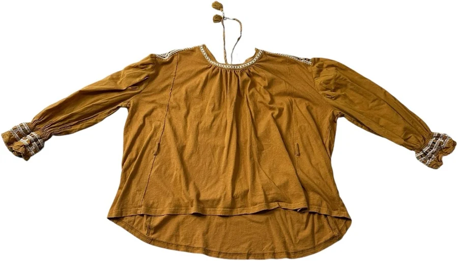 top Free People Burnt Orange Boho Peasant Top Long Sleeve Embroidery Small eBay - darkandquirky $28
