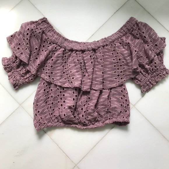 off-shoulder top Free People Eyelet Off Shoulder Lavender Top XS Poshmark $20
