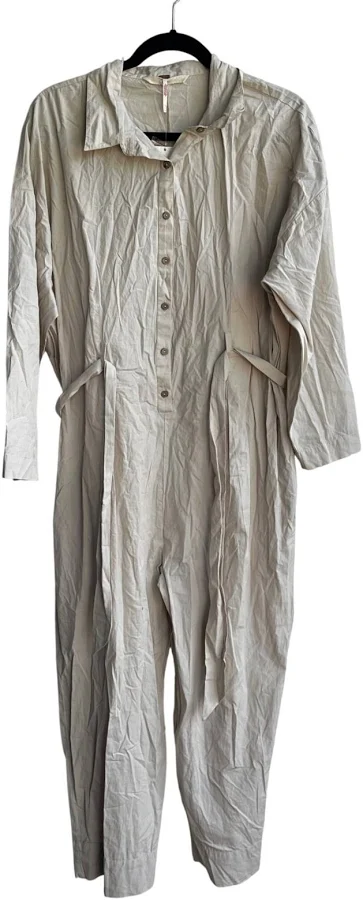jumpsuit Free People Jumpsuit Taupe Utility Button Front Belted Wide Leg eBay - 0livegre3n $44.99