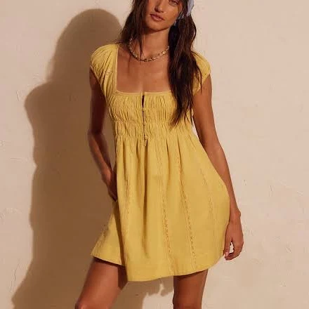 dress Free People Nina Babydoll Cotton-Linen Mini Dress Free People $88