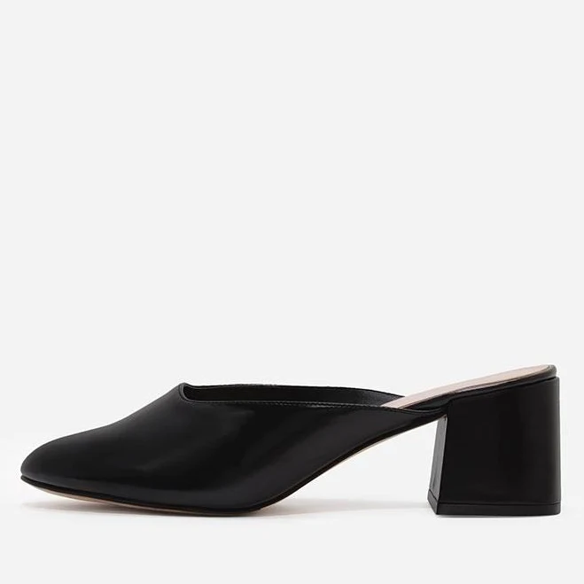 shoes FSJ Patent Leather Almond Toe Block Heel Mules fsjshoes $99