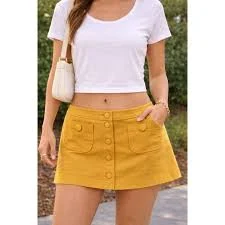 skirt GAP Mustard Mini Skirt Medium Y2K A-Line Button Front Pockets Poshmark $25