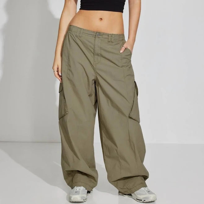 pants Garage Women's Low Rise Baggy Poplin Cargo Pants Garage $40