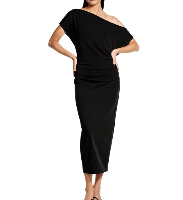 one shoulder neck Gibson Latimer Women's One Shoulder Asymmetric Neck Crepe Knit Ruch Dillard's $79