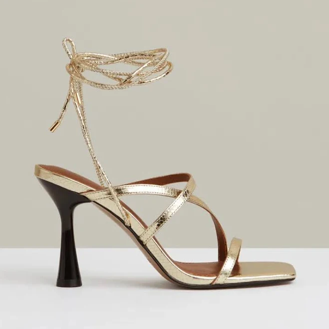 shoes Gold Leather Metallic Strappy Heeled Sandals ModeSens $177