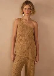 top Golden One Shoulder Lurex Knit Top - Golden / L Dress to $83