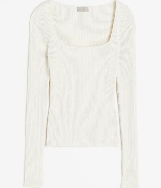 top H&M Ladies Square-Neck Rib-Knit Top H&M $26.99