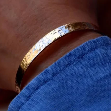 accessory Hammered Yellow Gold Bangle Bracelet Nadin Art Design - Personalized Jewelry $72