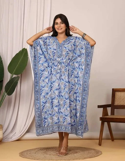 dress Hand Block Floral Printed Cotton Maxi Dress GulabiCity.com $17.76