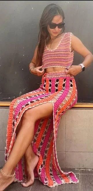 two piece set Handmade Crochet Crop Top and Skirt Set Etsy - MomDesignKnitting $117