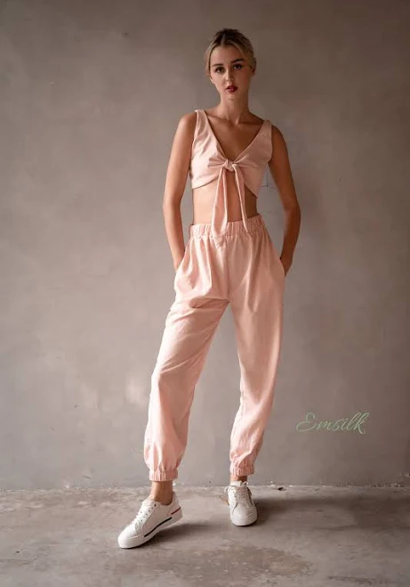 matching set Handmade Linen Crop Top & Trousers Set Etsy - emsilkdesign $73.78