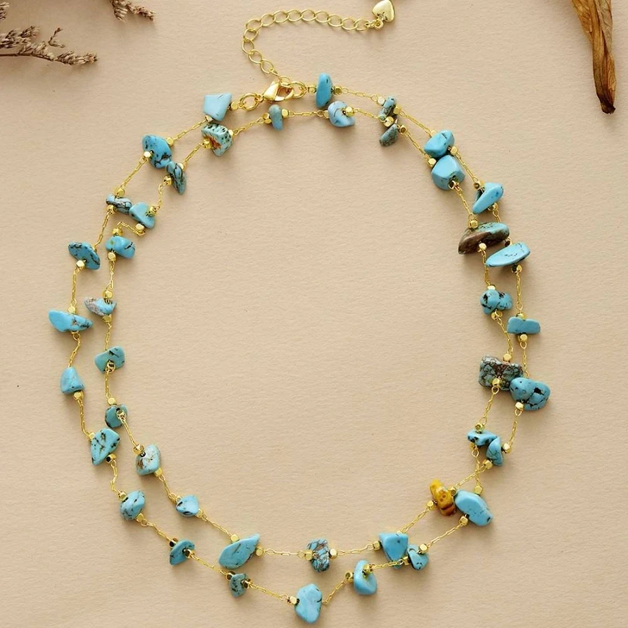 accessory Handmade Turquoise and Gold Plated Layered Necklace mantrachakra $24.99