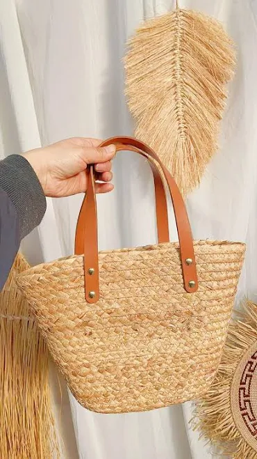 bag Handwoven Straw Tote Bag with Leather Handles Etsy - Seller $20.15