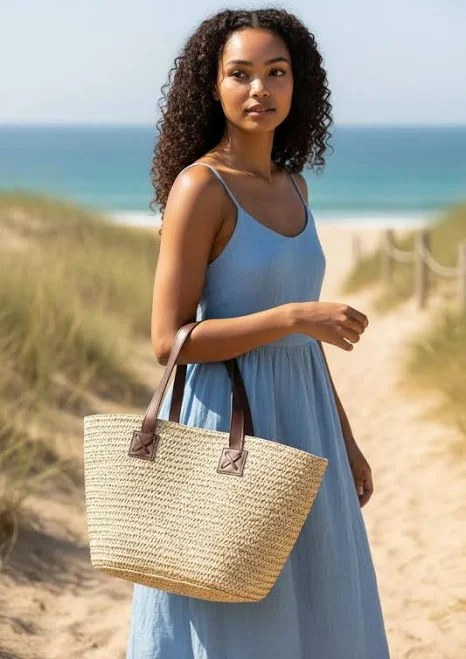 bag Handwoven Straw Tote Bag with Leather Strap Etsy - Seller $31.45