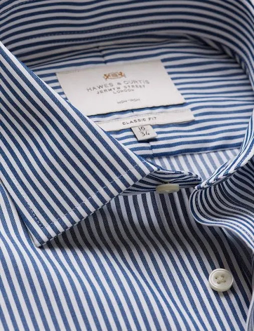 top Hawes & Curtis Classic Fit Navy & White Bengal Stripe Twill Non-Iron Shirt | Navy/White | Striped | Men's Hawes & Curtis USA $45