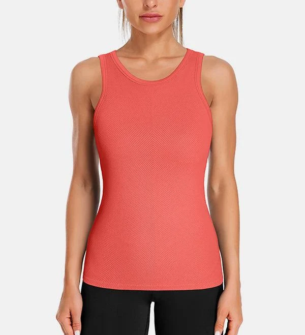 top High Neck Full Back Seamless Ribbed Tank Top Attraco $26.99