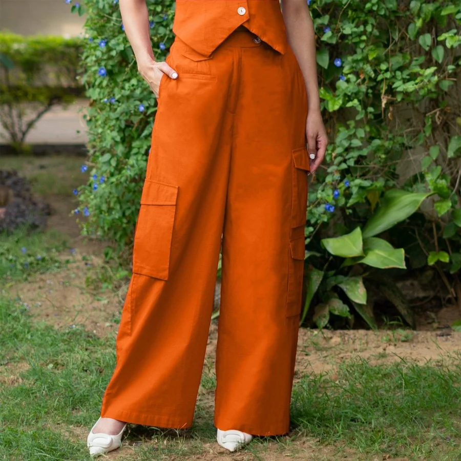 wide leg pants High-Rise Elasticated Wide Legged Cotton Poplin Cargo Pants SeamsFriendly $65