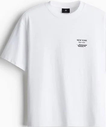 top Hm Loose Fit Printed T Shirt White New York Men's H&M $12.99