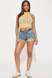 top Imani Floral Crochet Halter Top - Mustard/combo Fashion Nova $4.48