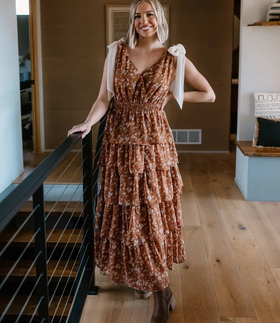 dress in February Women's Hallie Floral Tiered Maxi Dress The Vault Clothing Co. $69.99