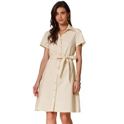 dress Inspire Chic Women's Linen Cotton Turndown Collar V Neck Midi Shirt Dress Target $36.99