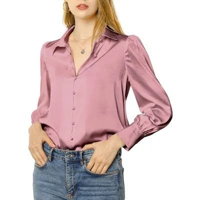top INSPIRE CHIC Women's Satin Puff Sleeve Point Collar Vintage Button Up Shirt Target $34.99