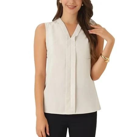 top Inspire Chic Women's Sleeveless Pleated Front V Neck Work Office Blouses Walmart - Tasharina Corp $21.99