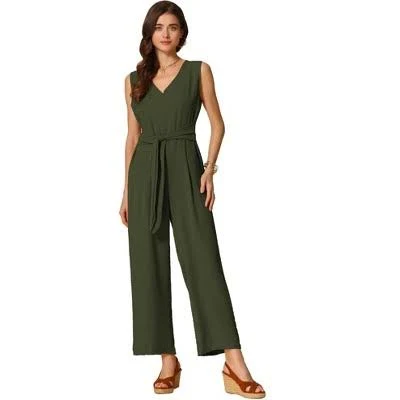 jumpsuit Inspire Chic Women's V Neck Tie Front Wide Leg Jumpsuit Target $36.99