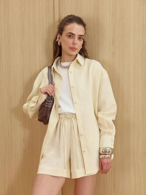 matching set Ivory Linen Loungewear, Natural Cream Shirt and Shorts Co-Ord, Relaxed Fit Two Piece Summer Outfit in 100% Softened Linen Etsy - Seller $119.9