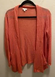 cardigan J. Jill Women's Coral Linen Blend Open Front Long Knit Lightweight Cardigan eBay $30