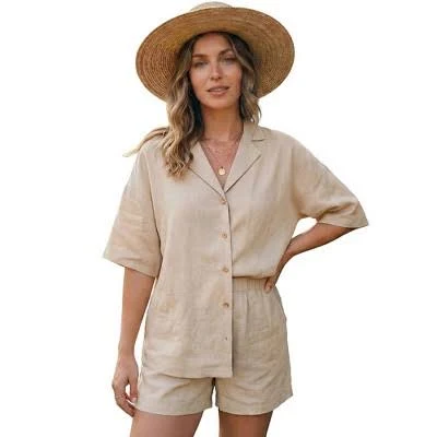 two piece set Jess by Meiko Women's Casual Linen Collared Button Down Shirt and Shorts Set Target $48.99