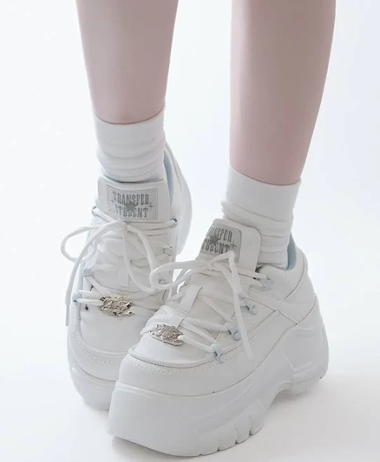 shoes Jirai Kei Platform PU Leather Sneakers with Classic Lacing System DevilInspired $64