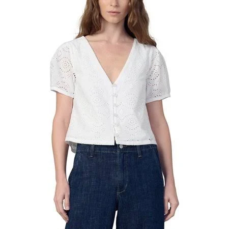 top Joe's Jeans Women's The Halle Short Sleeve Eyelet Blouse Walmart - La Via $46.99
