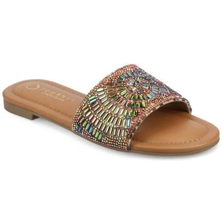shoes Journee Women's Maria Slip on Metallic Beaded Flat Slide, Size: Medium Walmart - KNS International $68