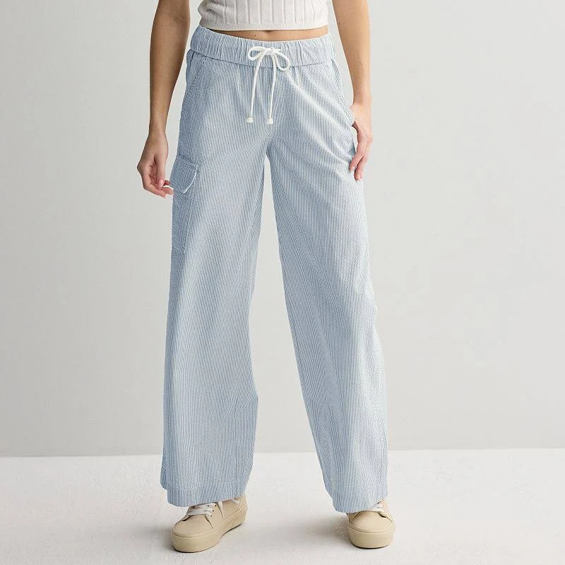 wide leg pants Juniors' SO Mid Rise Pull-On Seersucker Pants, Girl's, Size: Medium, Blue White Stripe Kohl's $34.99