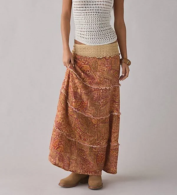 skirt Kimchi Blue On My Mind Smocked Waist Tiered Maxi Skirt in Orange Cotton, Women's M at Urban Outfitters Urban Outfitters $69