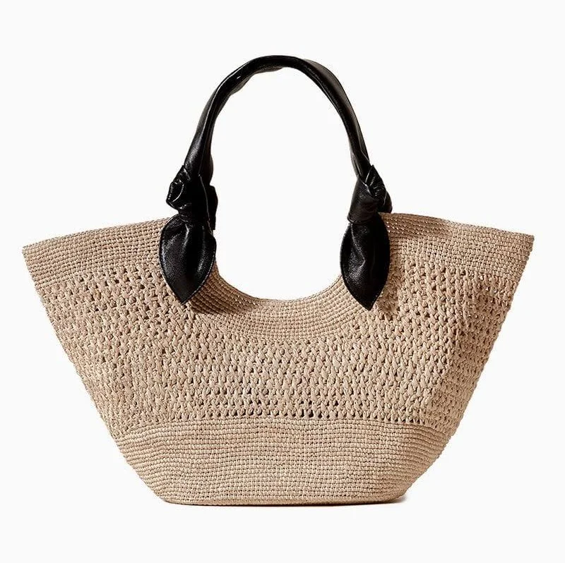 bag Knotted Leather Handles Woven Raffia Tote Bag LarosaStyle $120