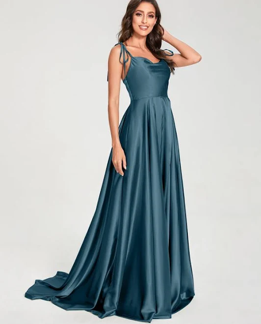 dress Lavetir Bridesmaid Dresses Teal A-Line Spaghetti Straps Sleeveless Long Silk Like Satin 2026 Lavetir $79.99