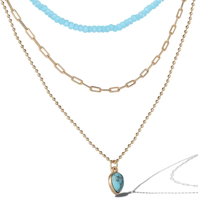 accessory Layered Turquoise & Gold Bead Necklace Jessica Simpson $39.99