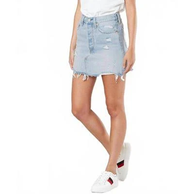 denim skirt Levi's Denim Distressed Raw Hem Cotton Mini Skirt In Blue blue Stylight Inc. $95