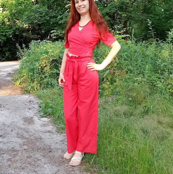 matching set Linen Crop Wrap Top and Wide Leg Pants Set Etsy - GUAembroidery $89.3