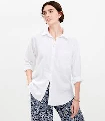 top Loft Women's Oversized Linen Blend Shirt with Pocket LOFT $24.44