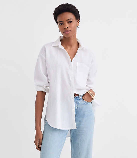 top Loft Women's Oversized Linen Cotton Shirt with Pocket LOFT $29.98