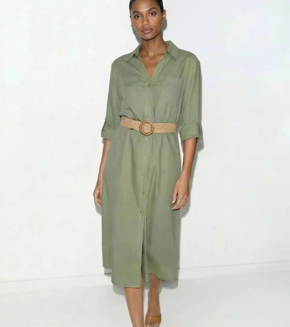 dress Long Sleeve Linen Button Down Midi Dress New York & Company $49.99