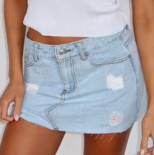 denim skirt Love To Dream Distressed Denim Mini Skirt White Fox Boutique $18