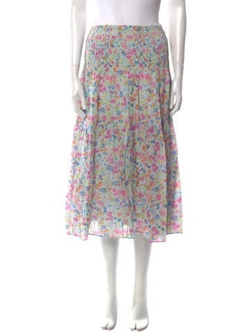 skirt LoveShackFancy Floral Print Midi Length Skirt in Blue/Neutrals/Pink, Women's XS The RealReal $46