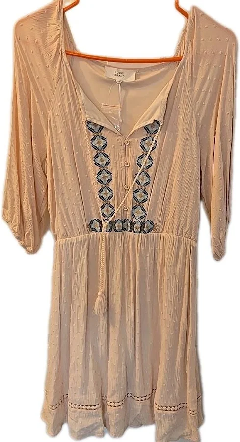 dress Lucky Brand Women's Blush Pink Embroidered Mini Dress Smocked Waist eBay $25.49