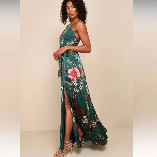dress Lulus Floral Print Satin Maxi Dress Poshmark $60