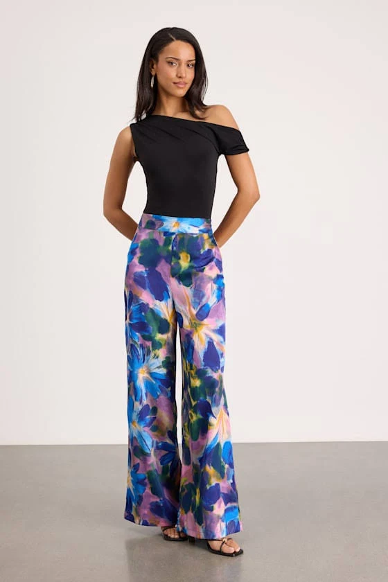 wide leg pants Lulus Wide-Leg Floral Print Satin Pants Lulus $62
