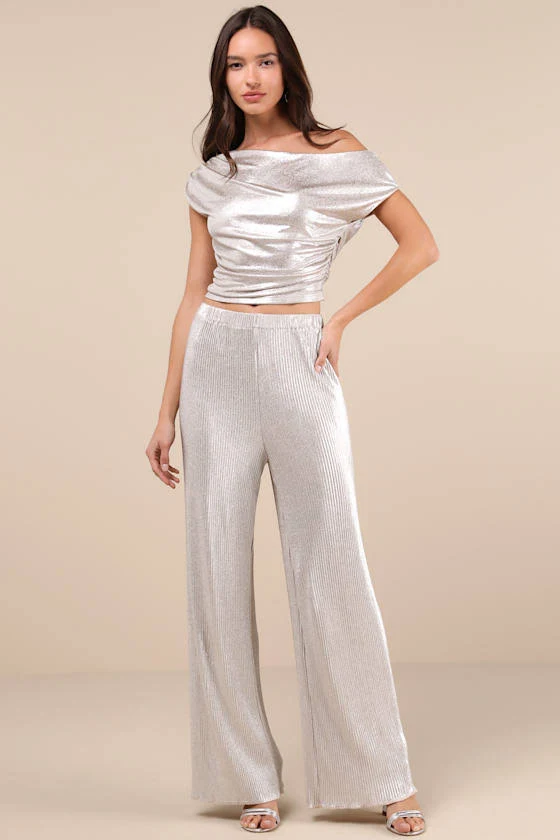 wide leg pants Lulus Wide-Leg Lurex Pants Lulus $30